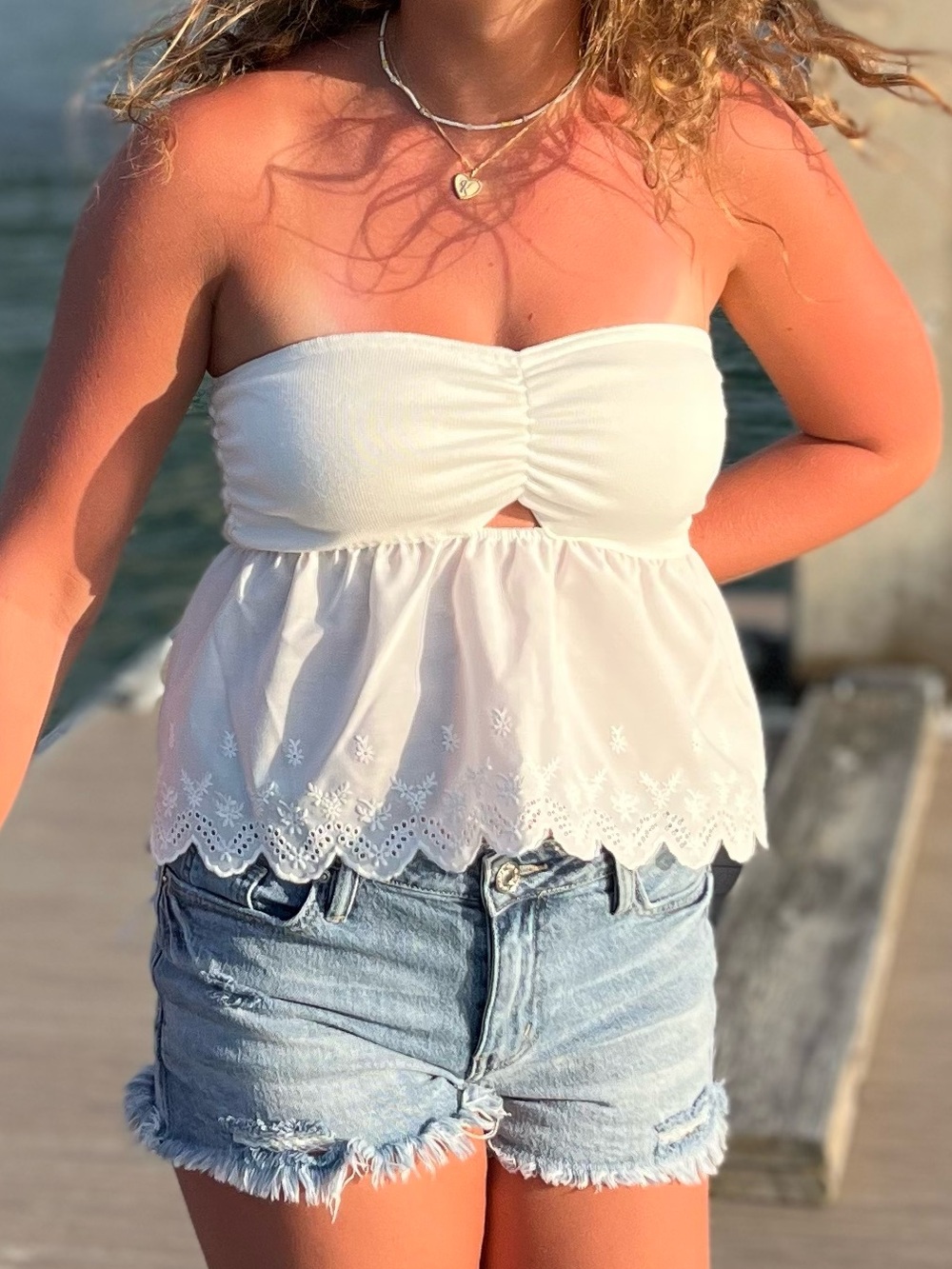 wild fable White Strapless Eyelet tube top